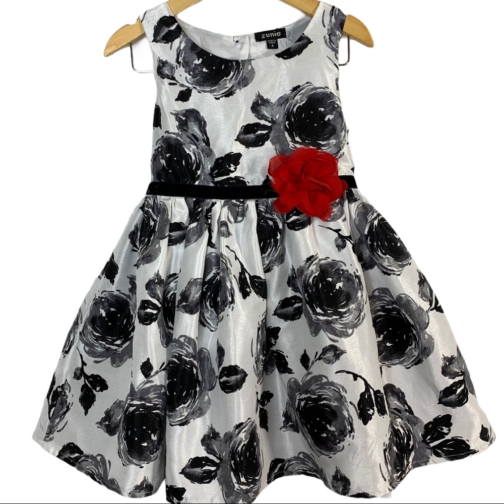 Zunie silver rose print special occasion‎ dress 4
